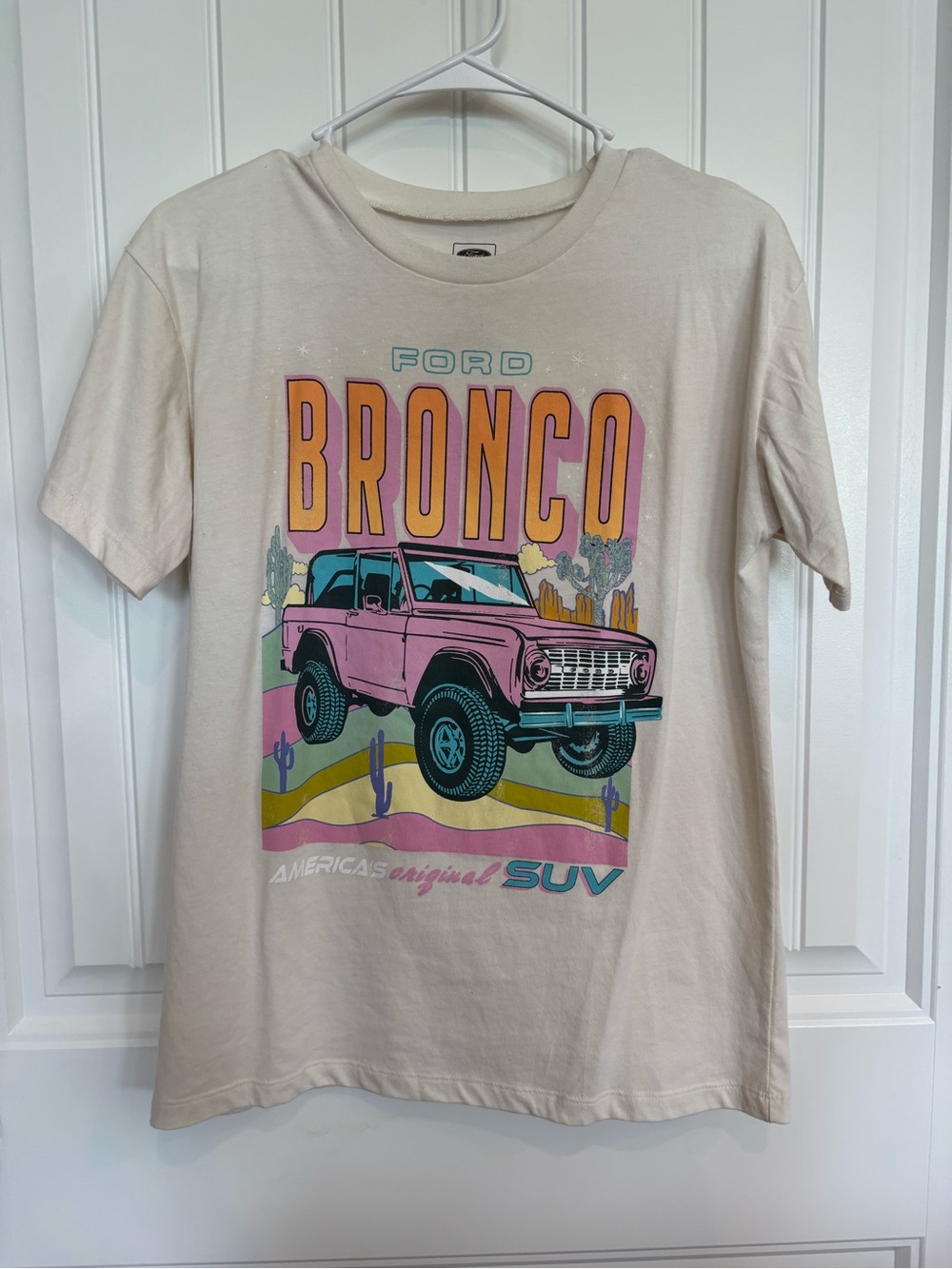 Ford Bronco Tee in Cream with Pink Graphic